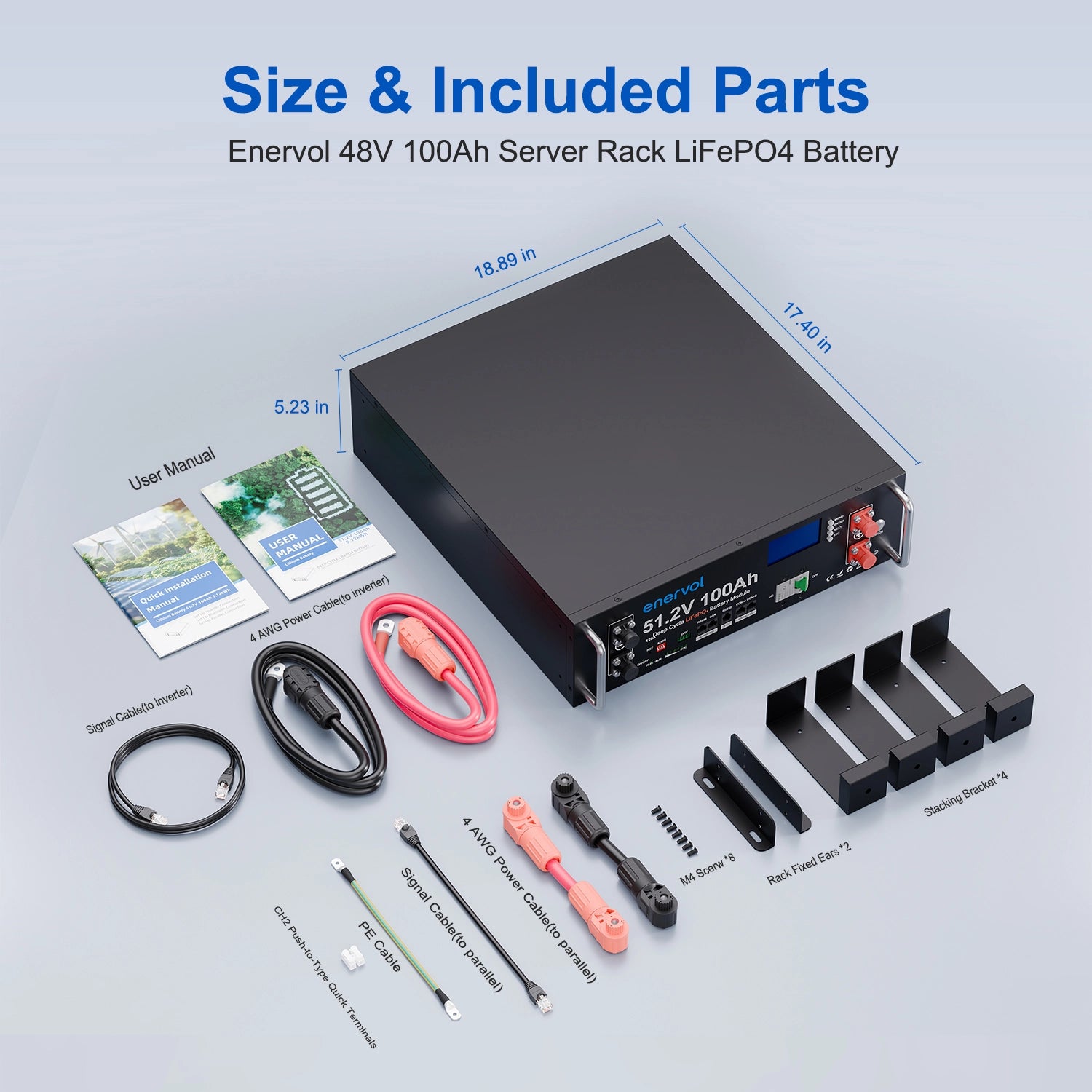Enervol 48V(51.2V)100Ah Server Rack LiFePO4 Battery with CAN/RS485 Communication