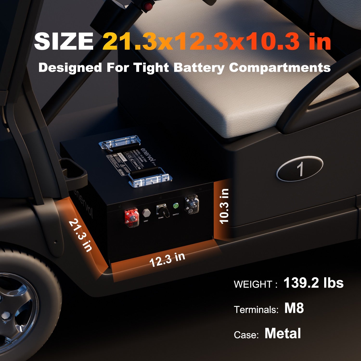 Enervol 48V 160Ah Lithium (LiFePO4) Golf Cart Battery, 200A BMS